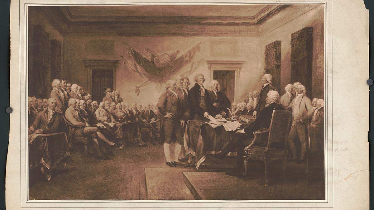 AQUI SE ven a los Padres Fundadores firmando la Constitución de los Estados Unidos.