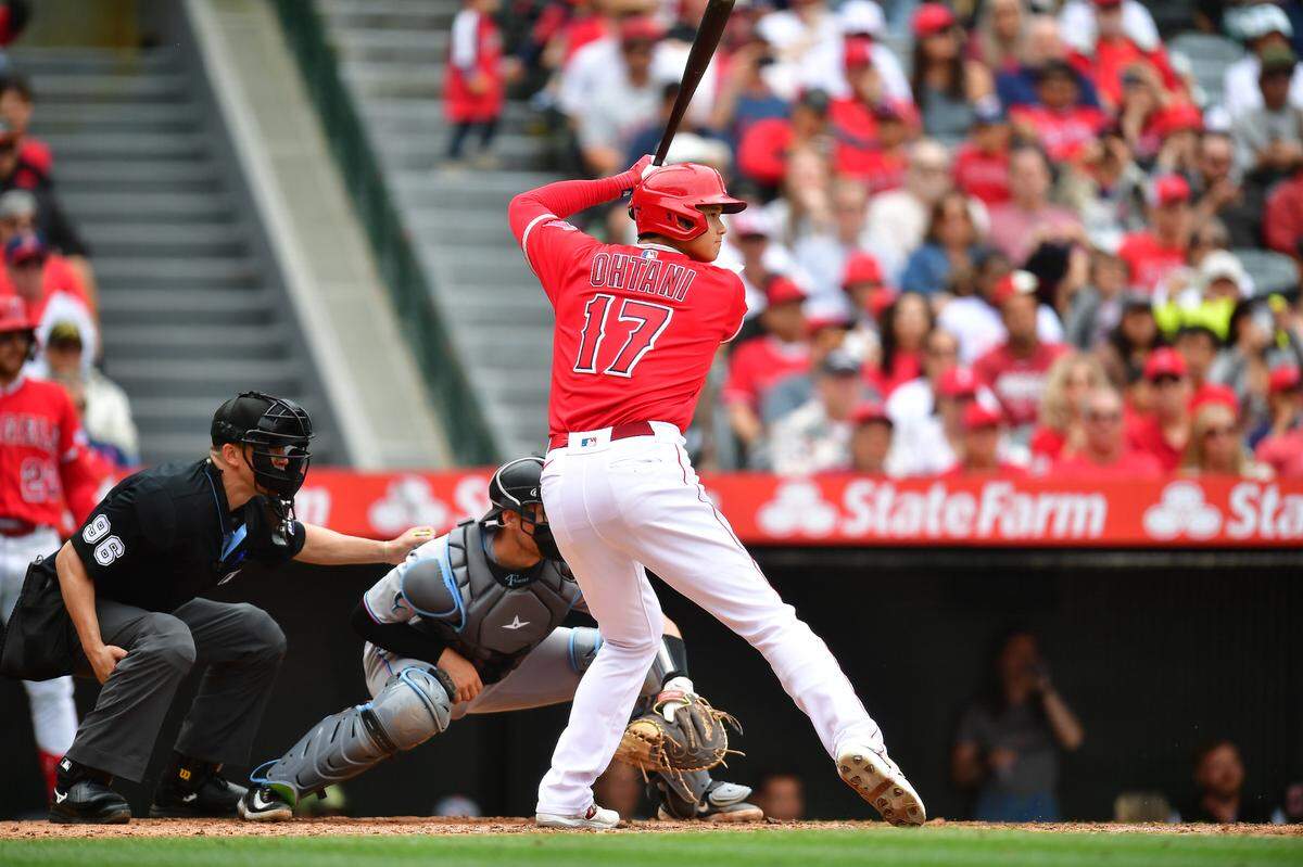 El bateador de los Angels Shohei Ohtani se ponchó tres veces en el partido con los Marlins de Miami, celebrado el 28 de mayo de 2023 en Los Angeles.