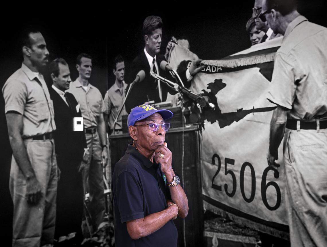 Bay of Pigs veteran Santiago Jont, 88, takes a first look at the exhibits inside the new 11,000-square-foot Bay of Pigs Brigade 2506 Museum in Little Havana on Wednesday, April 15, 2026.