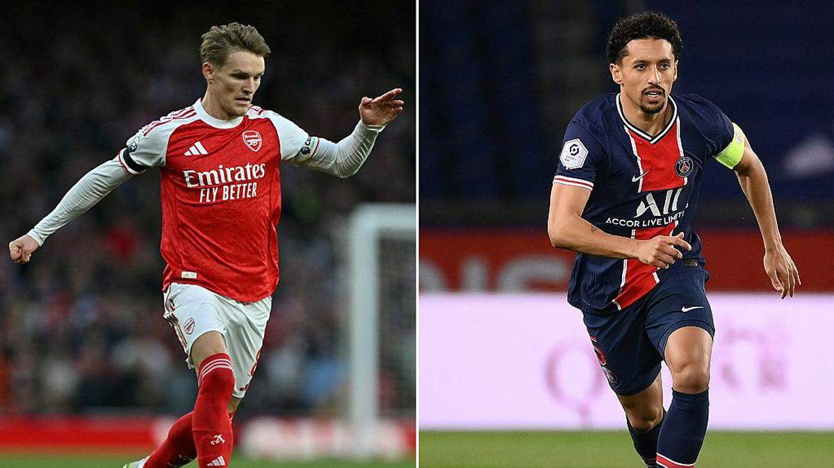 Martin Odegaard (izq.) y Marquinhos son dos piezas clave para el partido por la corona de la Liga de Campeones entre Arsenal y el Paris Saint-Germain, que se celebrará el sábado en Budapest, Hungría. 