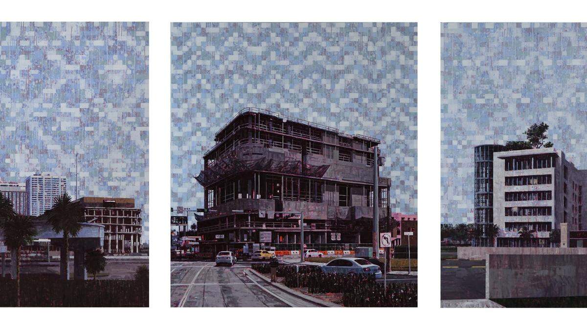 ‘A Trilogy’, 2020, acrílico sobre lienzo, 66 x 168 pulgadas.