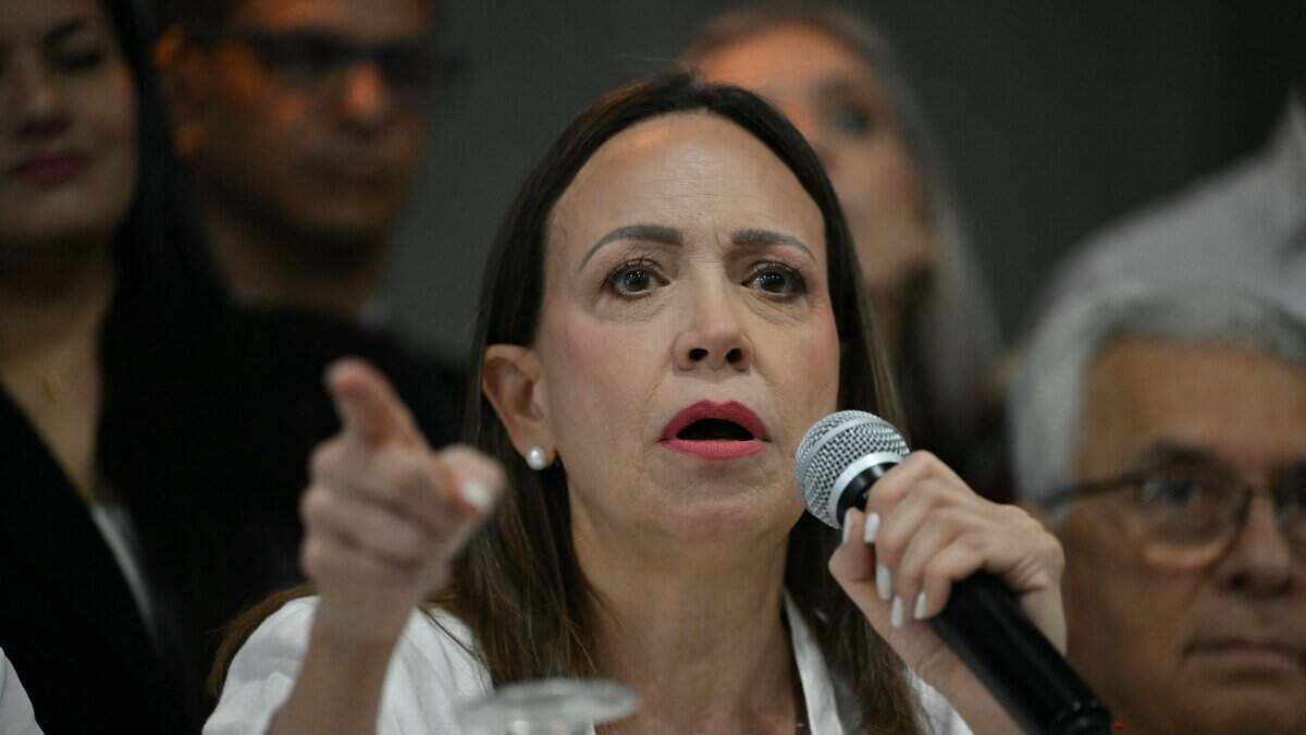 Venezuelan opposition leader Maria Corina Machado speaks during a press conference in Panama City on May 23, 2026. Machado is visiting Panama as part of a regional tour, during which she is set to meet with members of the Venezuelan diaspora and Panamanian President Jose Raul Mulino. (Photo by MARTIN BERNETTI / AFP via Getty Images)