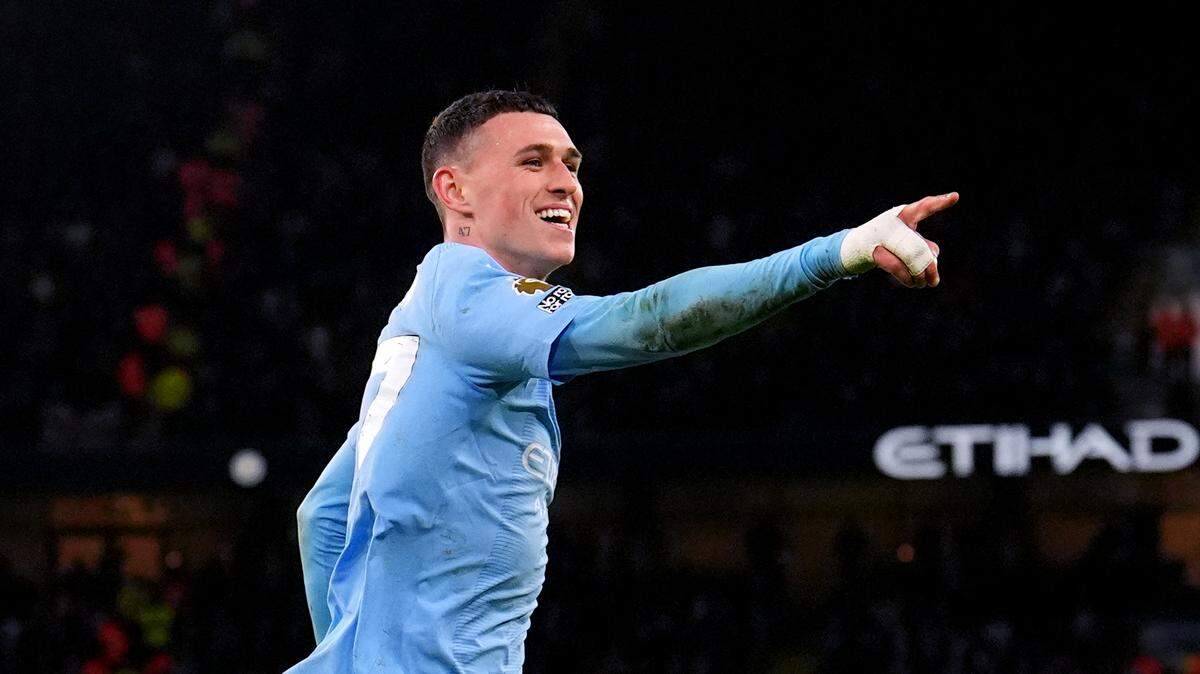 Phil Foden del Manchester City celebra uno de sus tantos, el 17 de mayo de 2024. Foden ha disfrutado de una excelente campaña para el City, anotando 25 goles y brindando 11 asistencias en todas las competiciones, alcanzando su mejor forma durante el período previo al título de la Premier League.