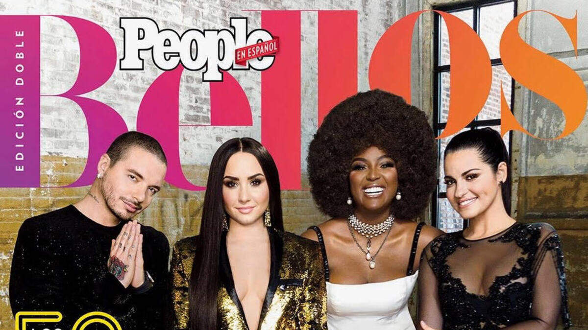 Portada de People en Español. Desde la izquierda: JBalvin, Demi Lovato, Amara La Negra y Maite Perroni.