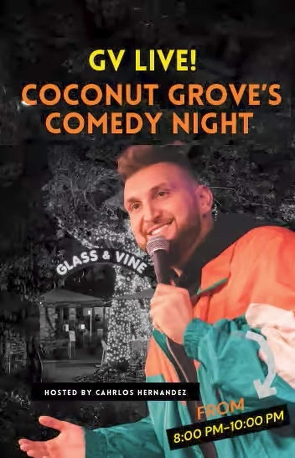 Comedy Night en Glass & Vine, Coconut Grove, Miami.