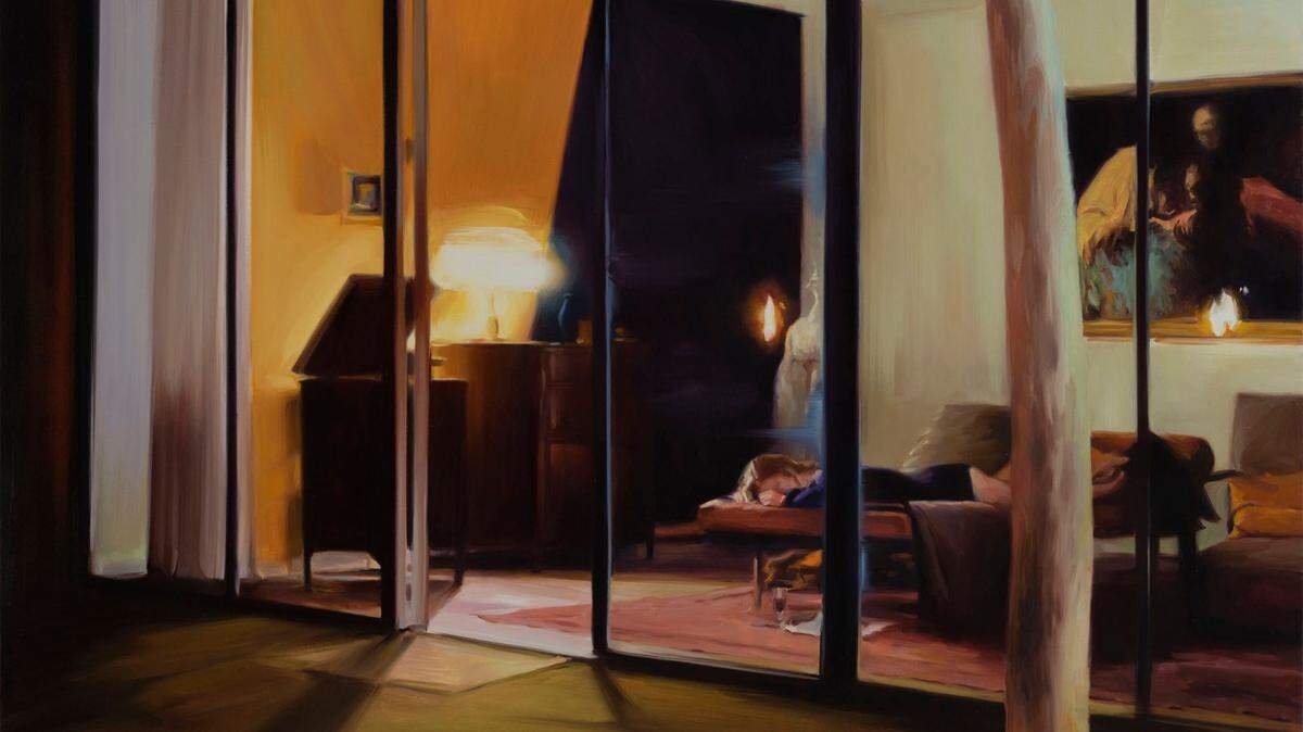 “Veiled Light Awakens in Dreamful Reverie”, 2023, de Leticia Sánchez Toledo, óleo sobre lino, 32 x 40 pulgadas en Pan American Art Projects, Miami.