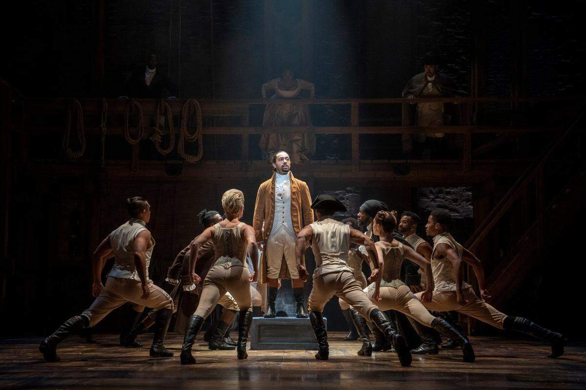 A scene from “Hamilton” which is being staged at the Adrienne Arsht Center in Miami through March 24, which coincides with Ultra in downtown Miami.