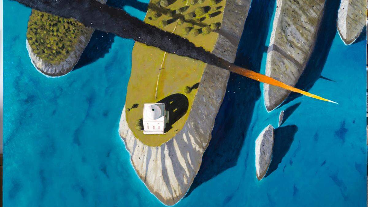 ‘Burn Out, The Story of Icarus’, 2023, óleo sobre lienzo, 84 x 120 pulgadas.