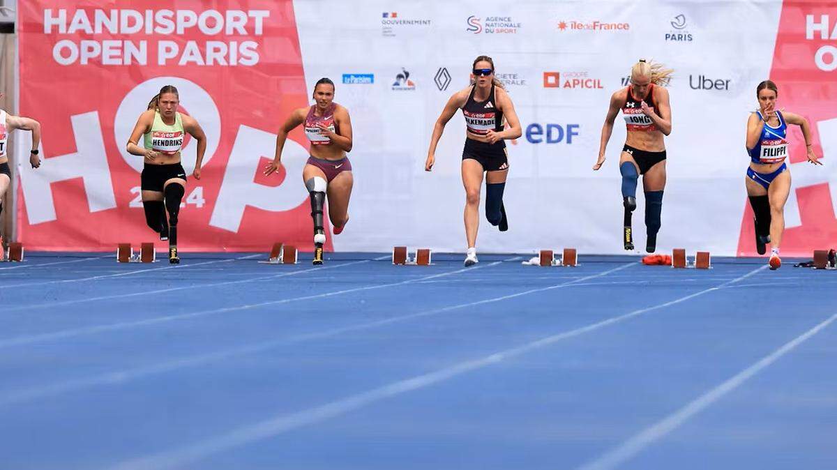 Imagen de la final de atletismo de 100m T44/63/64 del World Para Athletics Grand Prix en junio de 2024 en París.