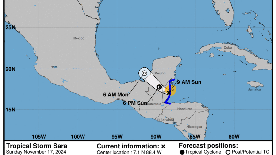 Tormenta Sara toca tierra en Belice y castiga con lluvias torrenciales a Centroamérica
