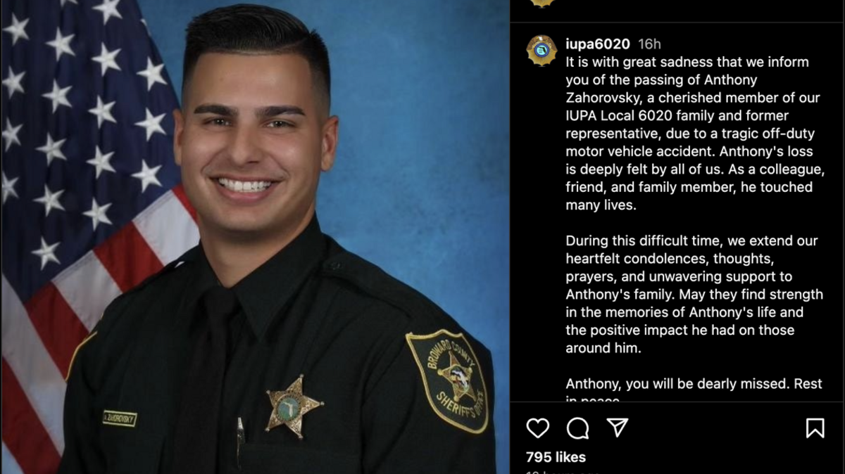 Anthony Zahorovsky, de 27 años, policía de Broward muere en accidente vehicular el 4 de Julio. Estaba fuera de servicio.