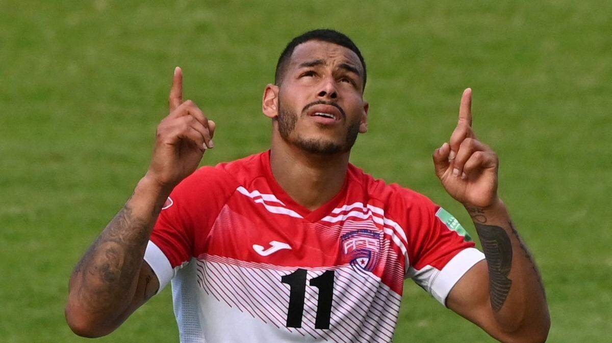 Onel Hernández celebra tras anotar un gol para Cuba en el partido ante Islas Vírgenes Británicas en el partido de las eliminatorias de la Concacaf, celebrado el 2 de junio de 2021 en Ciudad de Guatemala.