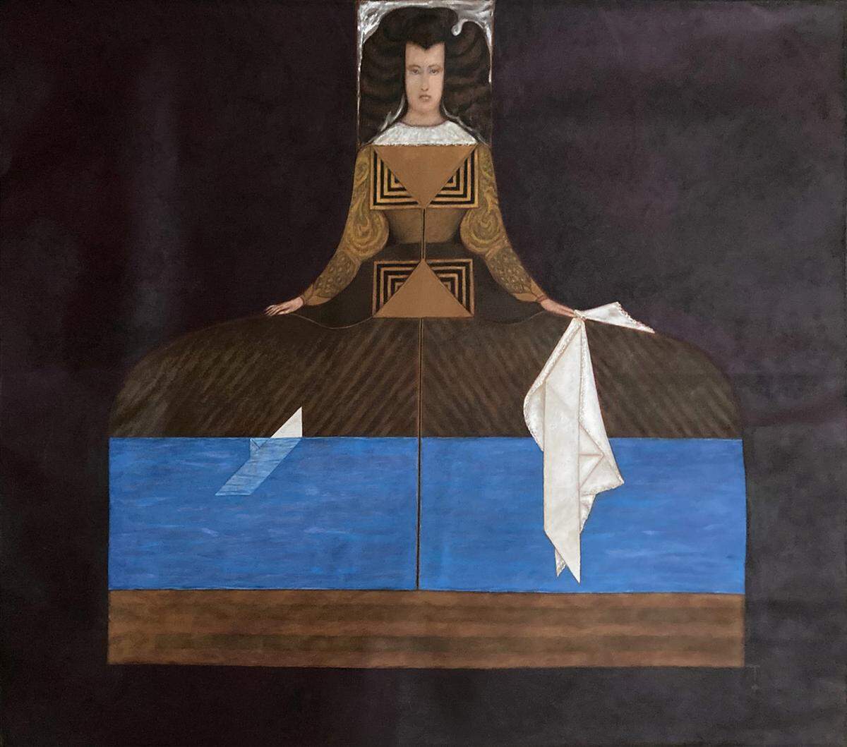 “Fuga y destino”, 2025. Acrílico sobre lienzo, 122 x 137 pulgadas. Colección Gustavo Valdés, Guttenberg, Nueva Jersey.