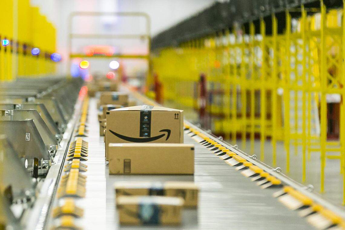 Amazon prepares their customer’s online orders through a a conveyor belt system at their fulfillment center in Opa-locka, Florida during Cyber Monday on December, 2, 2019.