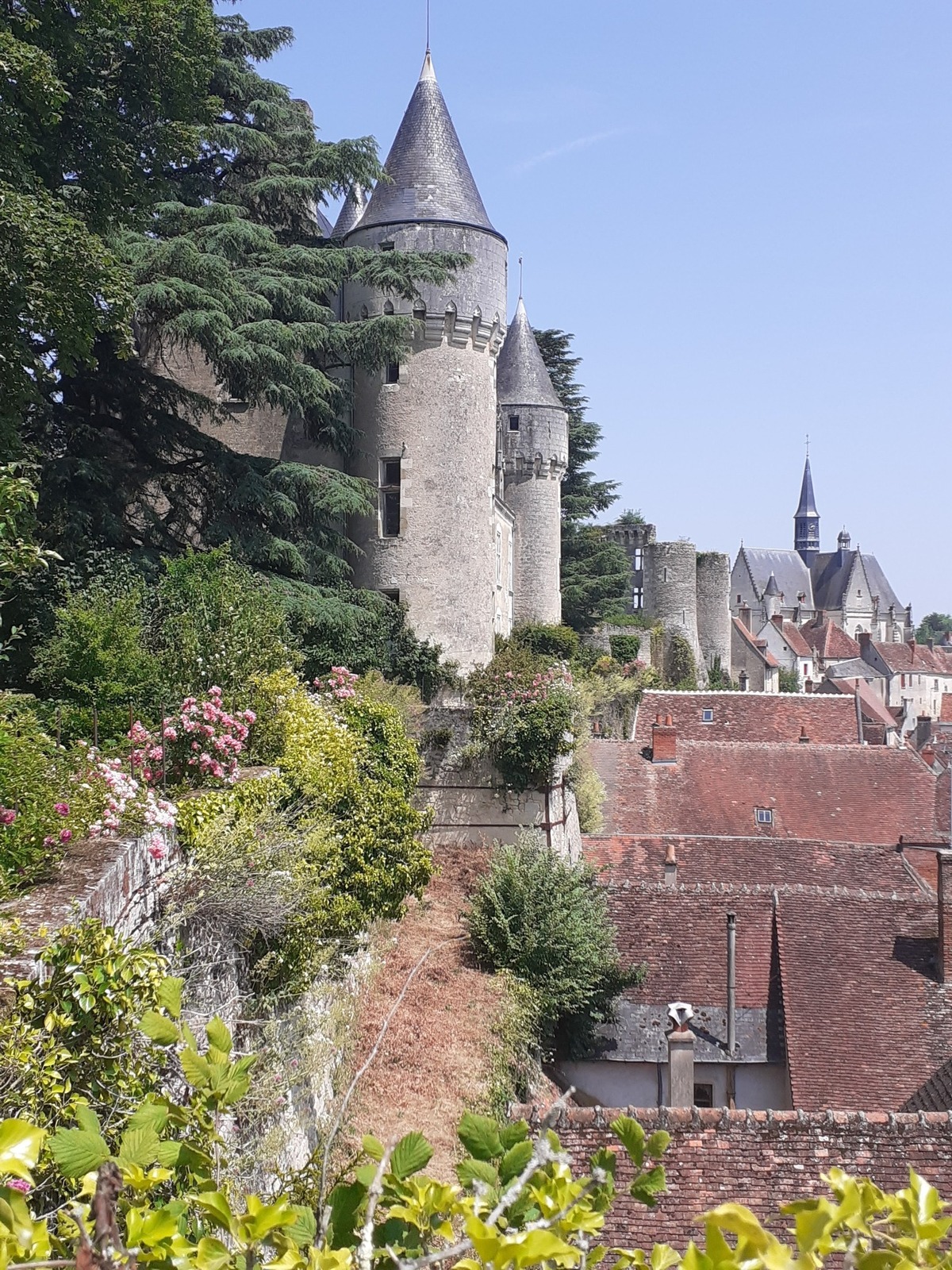 Vista del castillo y pueblo de Montresor desde los jardines.