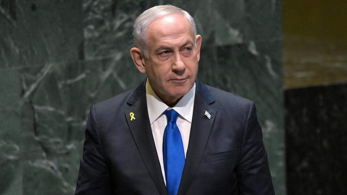 El primer ministro de Israel, Benjamin Netanyahu, se dirige a la 79.ª sesión de la Asamblea General de las Naciones Unidas (AGNU) en la sede de las Naciones Unidas, en Nueva York, el 27 de septiembre de 2024. 