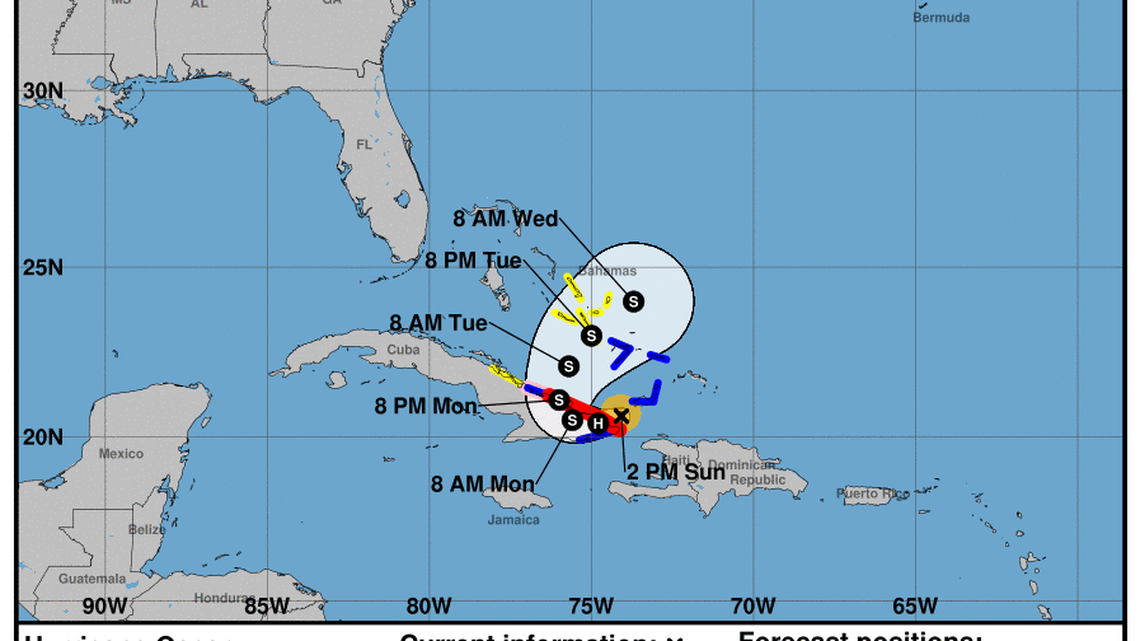 Pronóstico de la trayectoria del huracán Oscar a las 2 p.m., domingo 20 de octubre de 2024.