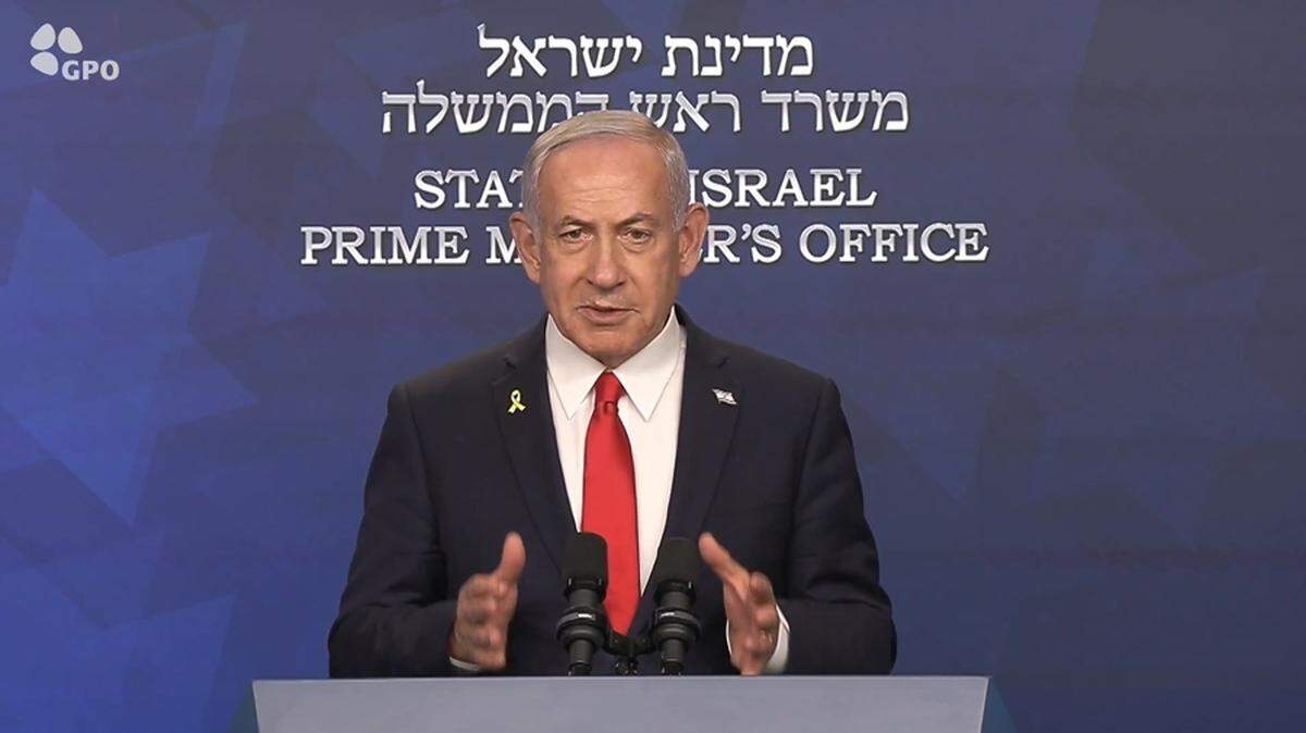 Captura de video tomada de la cuenta en X @netanyahu del primer ministro de Israel, Benjamin Netanyahu, durante una alocución. 
