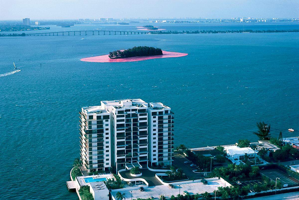 Christo and Jeanne-Claude wrapped 11 islands with 6.5 million feet of pink fabric for ‘Surrounding Islands’ installation.