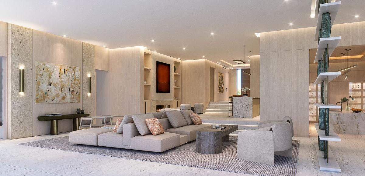Una representación visual de una vivienda unifamiliar en Mansions on Fisher Island muestra el aspecto que tendrá su interior, una vez finalizada, en una de las parcelas vendidas recientemente. La Mansión 5 se encuentra bajo contrato por 36.5 millones de dólares.