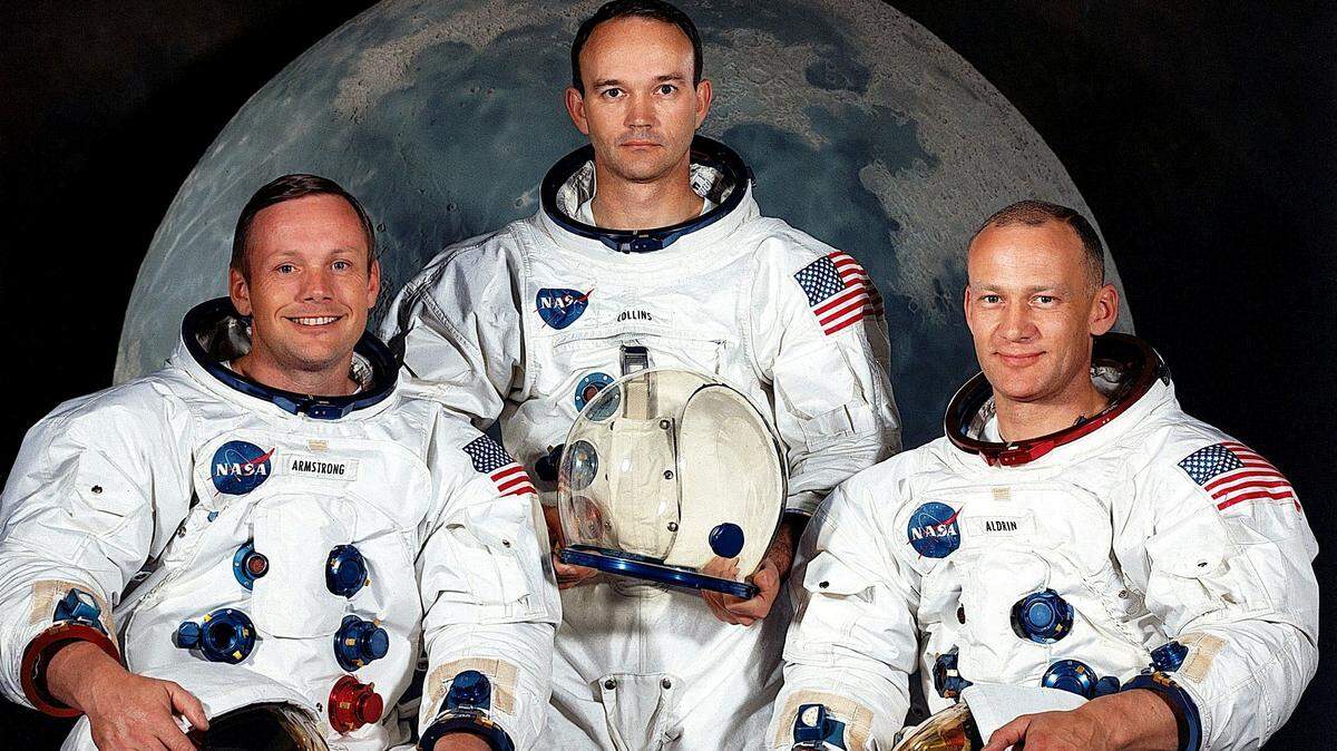 Los astronautas estadounidenses Neil Armstrong y Michael Collins y Edwin Aldrin (i a d), tripulantes del Apolo 11, cohete que los transportó hacia la Luna, un viaje del que el próximo 20 de julio se cumple el 50 aniversario.