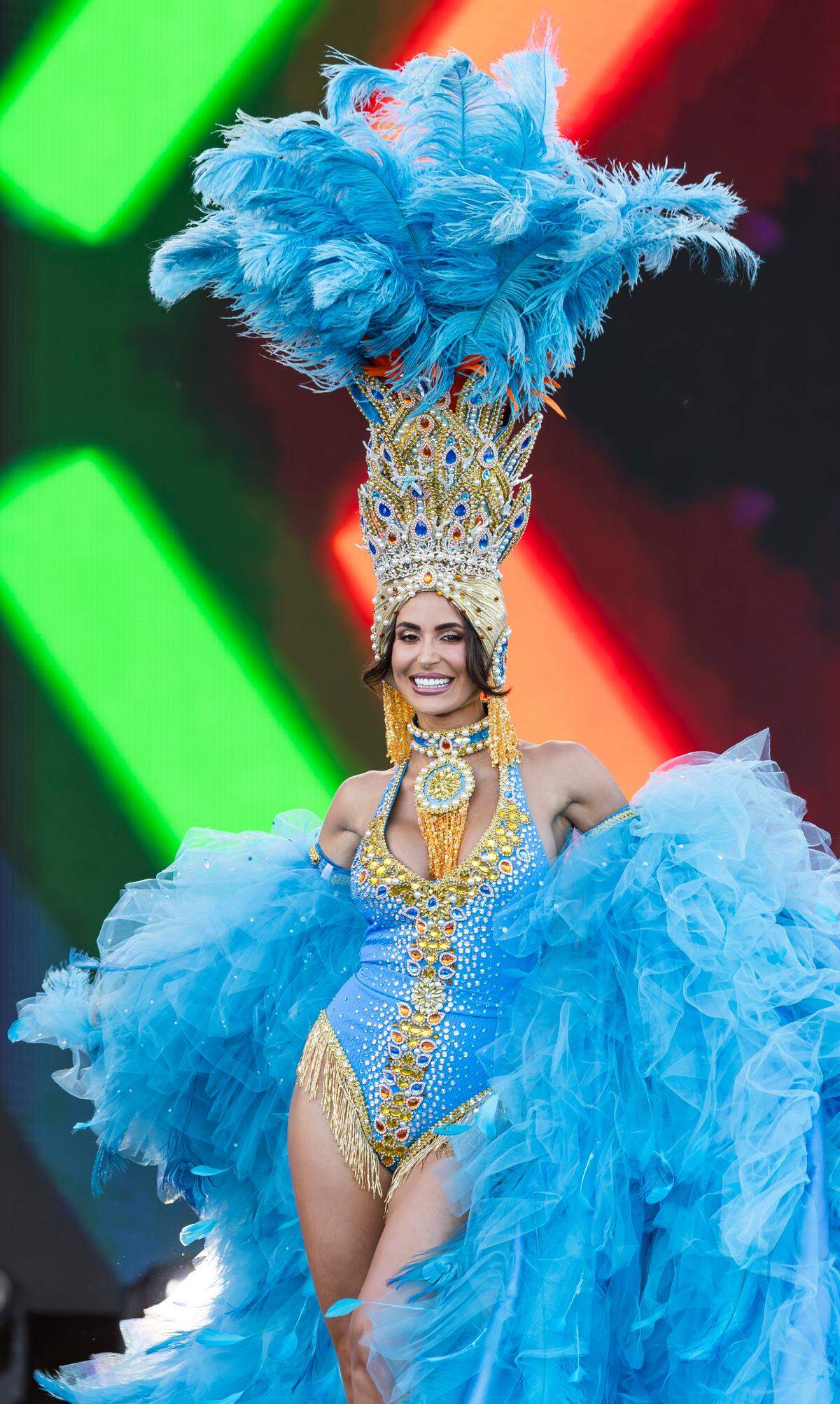 Miss Universe Cuba 2024 Marianela Ancheta dances on stage during the opening ceremony of the Miss Universe Cuba 2025 beauty pageant at Milander Park on Tuesday, July 8, 2025, in Hialeah, Fla.