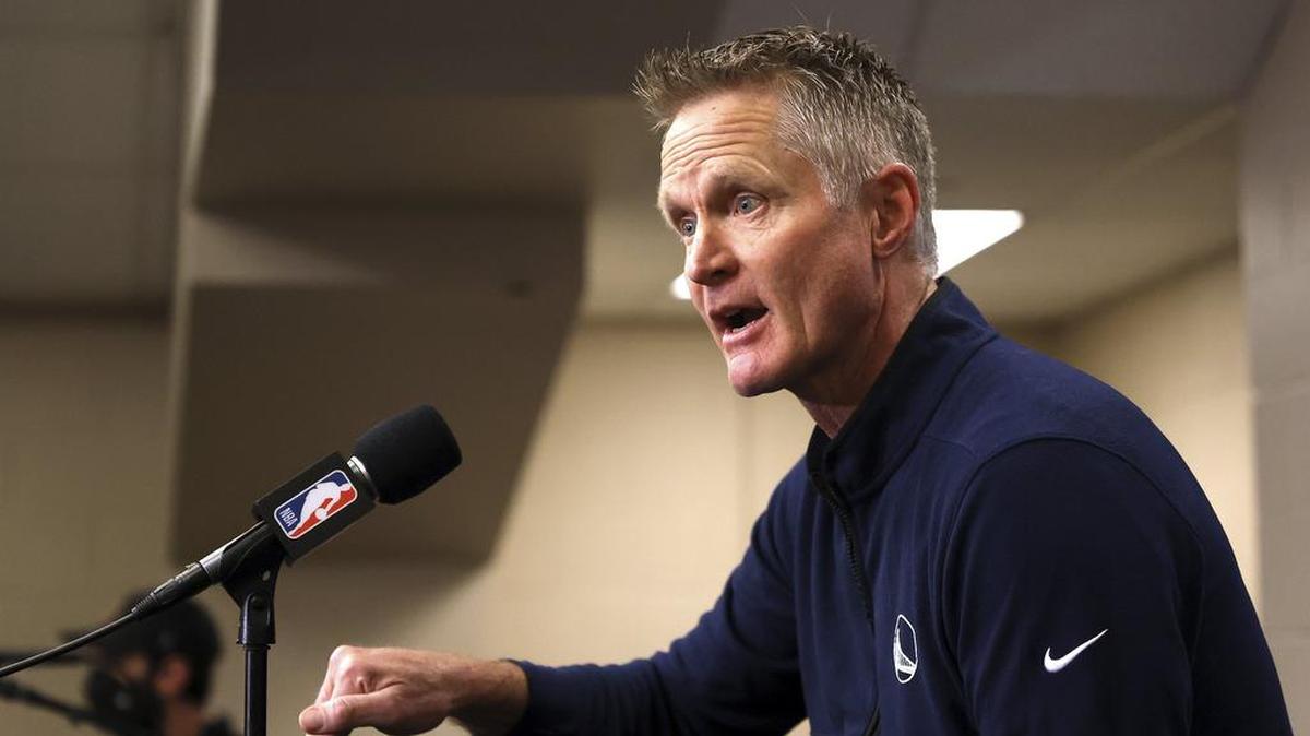 Reacting to the Uvalde, Texas, school shooting earlier in the day, Golden State Warriors Coach Steve Kerr makes a statement before his team played the Dallas Mavericks in Game 4 of the NBA Western Conference finals on Tuesday night.
