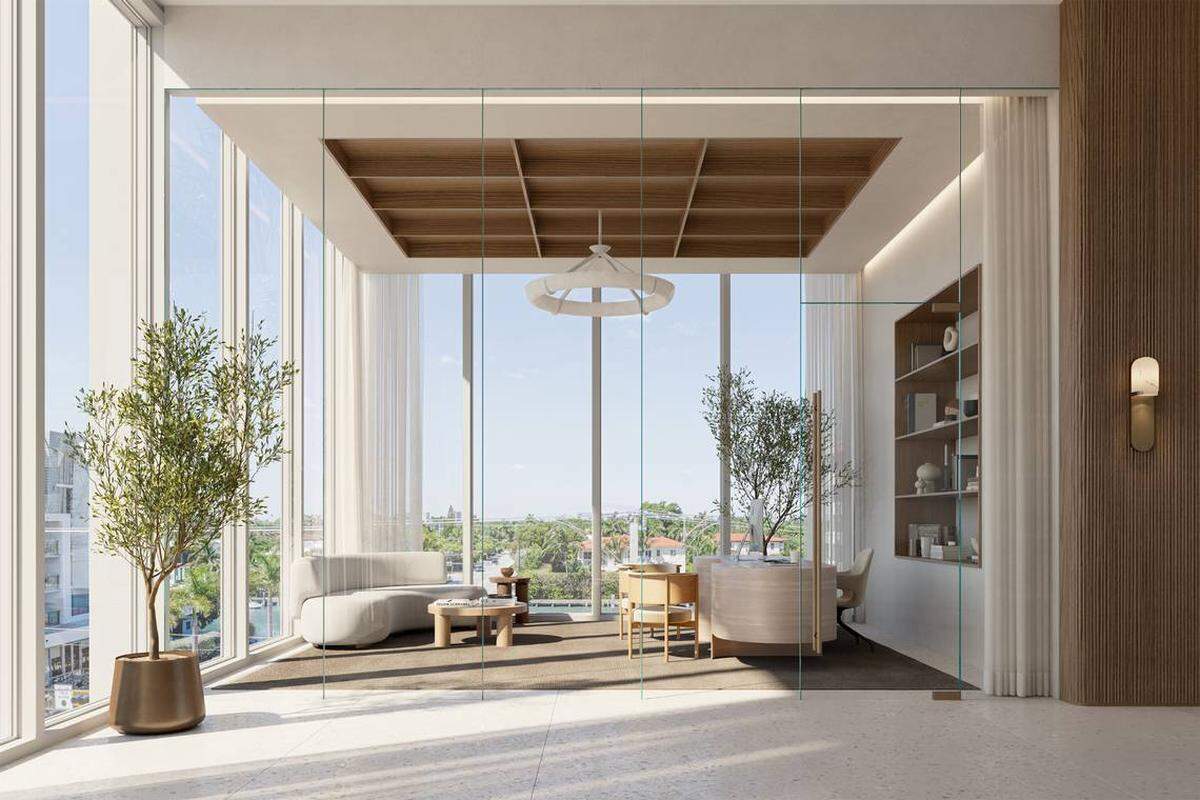 Renderización del espacio de oficina en The Well, en construcción en Bay Harbor Islands.