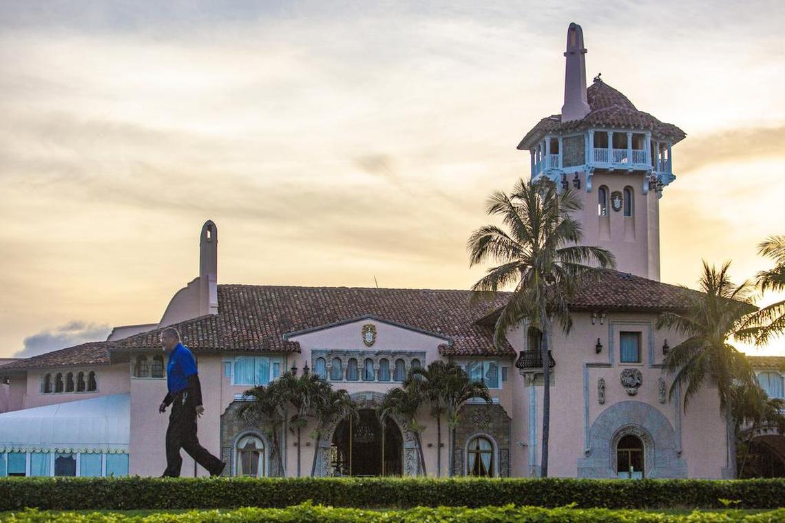 A security guard walks outside Mar-a-Lago, the estate and private club owned by President Donald Trump, in Palm Beach, Florida, on June 26, 2020.