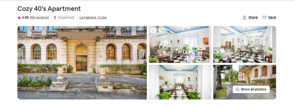 Este apartamento de La Habana que figura en Airbnb fue confiscado por el gobierno de Fidel Castro en 1960 y pertenecía a la familia de Javier Bengochea, un neurocirujano cubanoamericano radicado en Jacksonville, Florida. Él tiene una reclamación certificada sobre esa propiedad. El apartamento se alquila por $107 por noche.