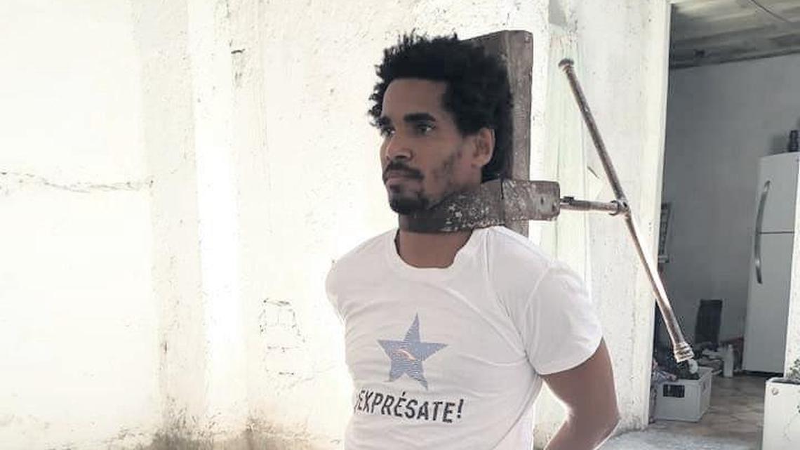 Cuban artist Luis Manuel Otero Alcántara uses a garrote in one of his performances. The weapon was used by the Spanish as a capital punishment method during colonial times.