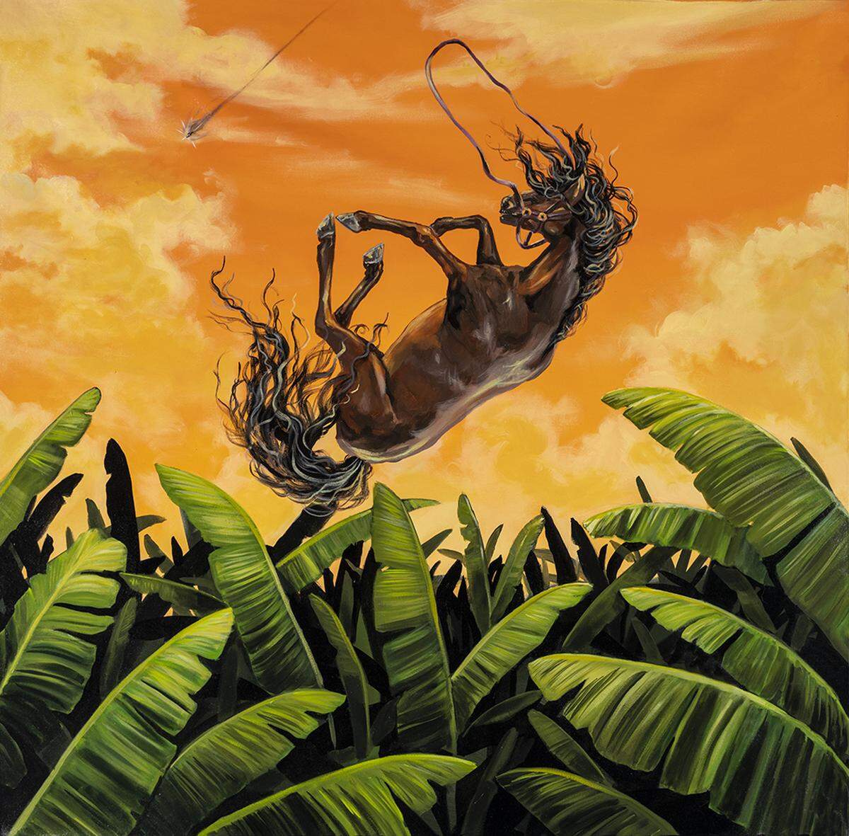 “Cayendo en gracia”, 2022, de Franz Caba. Acrílico sobre lienzo, 60 x 60 pulgadas (152.4 x 152.4 cm). Feria Pinta.