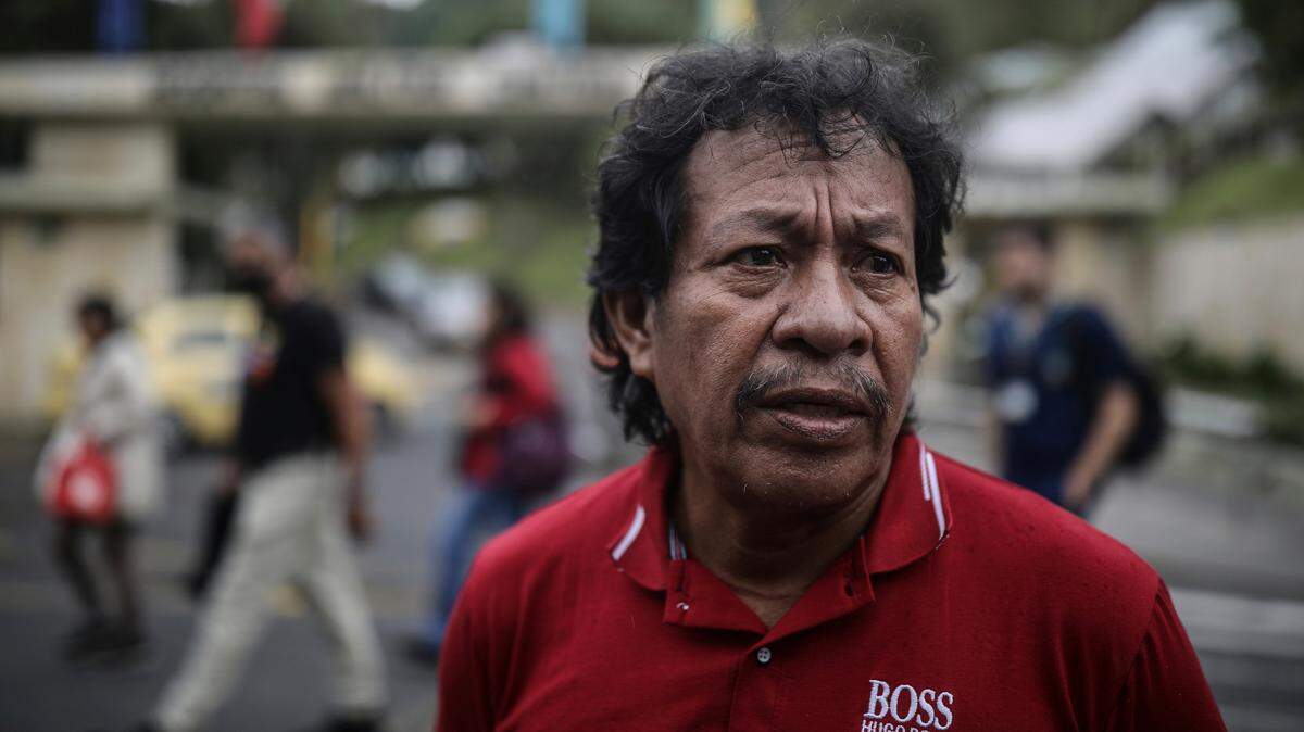 Henry Guerrero, who helped rescue four children who survived a plane crash and being lost in the jungle for 40 days, speaks to the media in Bogotá, Colombia, on June 11.