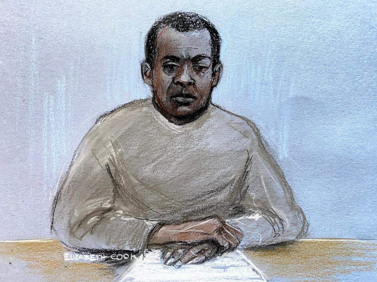 7/14/2025 - Previously unissued court artist sketch by Elizabeth Cook dated 27/2/2025 of Mark Gordon appearing at the Old Bailey in London via videolink. Aristocrat Constance Marten and her partner Mark Gordon have been found guilty at the Old Bailey of the manslaughter of their newborn baby. Issue date: Monday July 14, 2025. (Photo by Elizabeth Cook/PA Images/Alamy Images/Sipa USA) *** US Rights Only ***