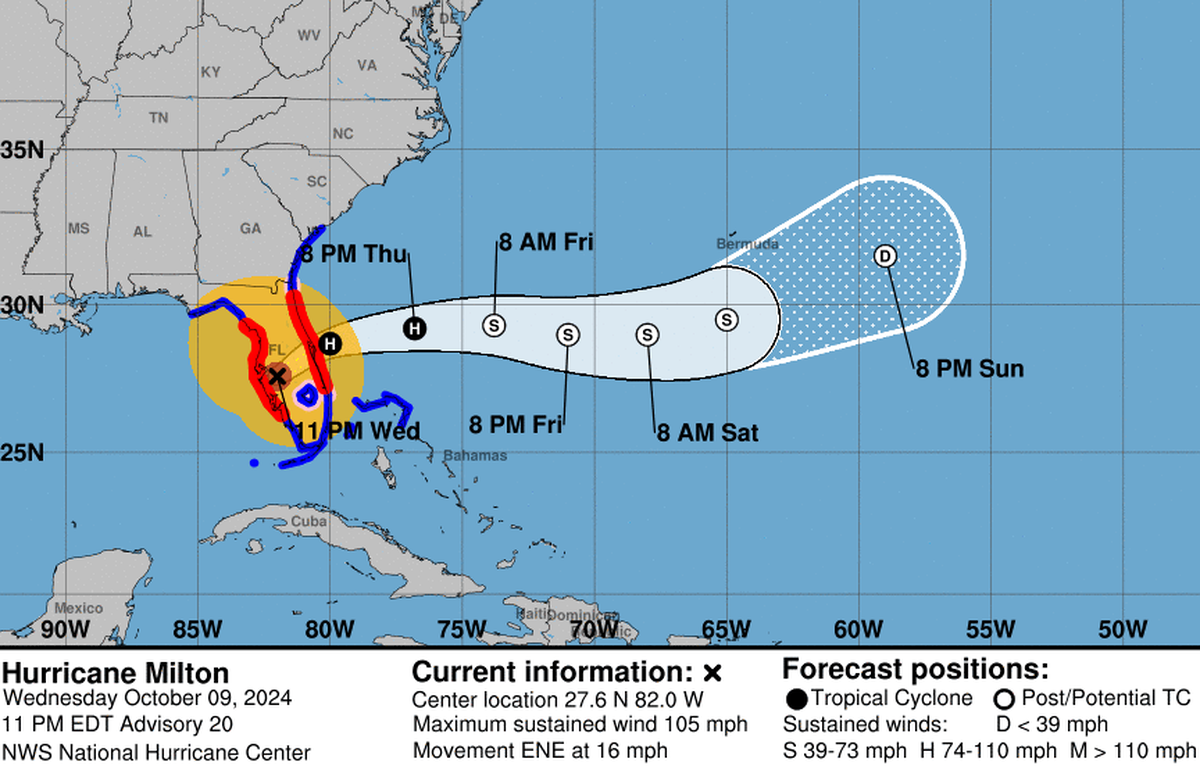 El extremadamente peligroso huracán Milton tocó tierra en la costa oeste de la Florida este miércoles como categoría 3 con vientos máximos sostenidos de 120 mph.