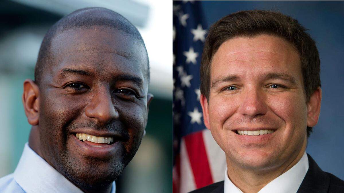 El candidato demócrata a gobernador de Florida Andrew Gillum (izquierda) y el candidato republicano Ron DeSantis.