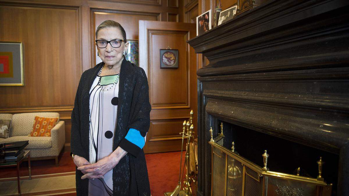 Associate Justice Ruth Bader Ginsburg in her Supreme Court chambers in Washington, Thursday, July 31, 2014.  Ginsburg says the Supreme Court won't duck the issue of same-sex marriage the next time a case comes to the court.  The 81-year-old Ginsburg said in an interview with The Associated Press on Thursday that she expects a same-sex marriage case to be heard and decided by June 2016, and possibly a year earlier.(AP Photo/Cliff Owen)
