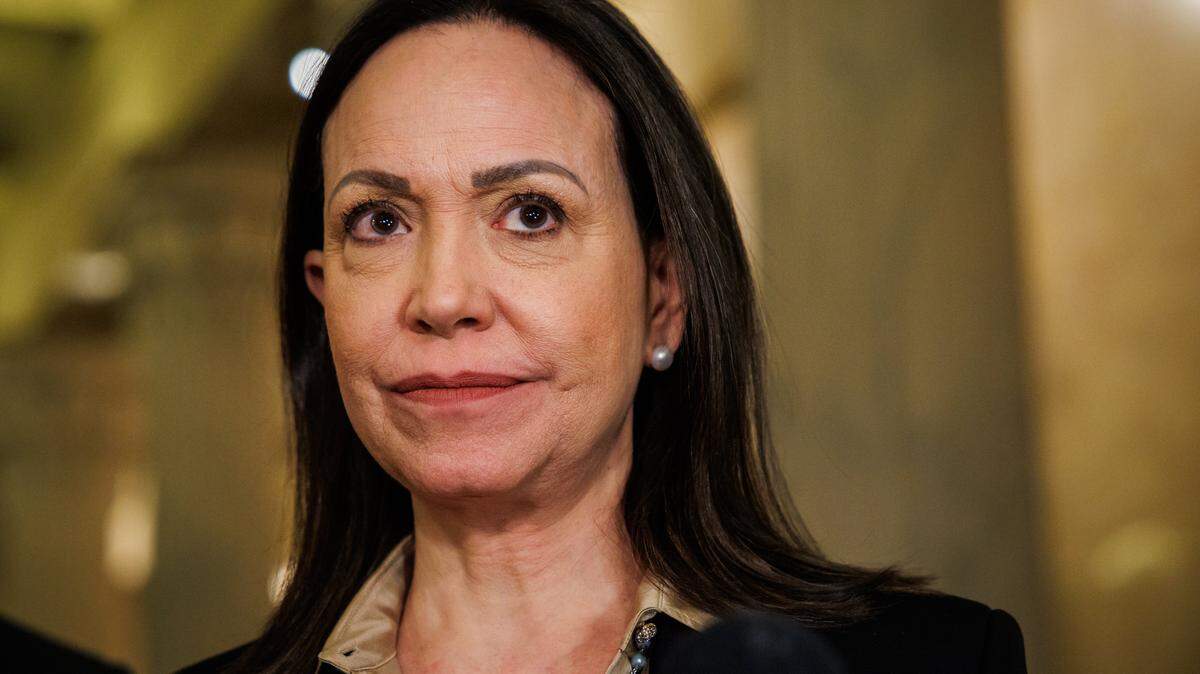 WASHINGTON, DC - JANUARY 20: Venezuelan opposition leader Maria Corina Machado speaks to reporters alongside U.S. Reps. Mario DÃaz-Balart (R-FL) and Carlos Gimenez (R-FL) after a closed door meeting with GOP lawmakers at the U.S. Capitol building on January 20, 2026 in Washington, DC. Machado is meeting with the GOP lawmakers just weeks after Nicolas Maduro was captured by US forces in a raid and brought to New York to face federal charges for alleged narco-trafficking. (Photo by Samuel Corum/Getty Images)