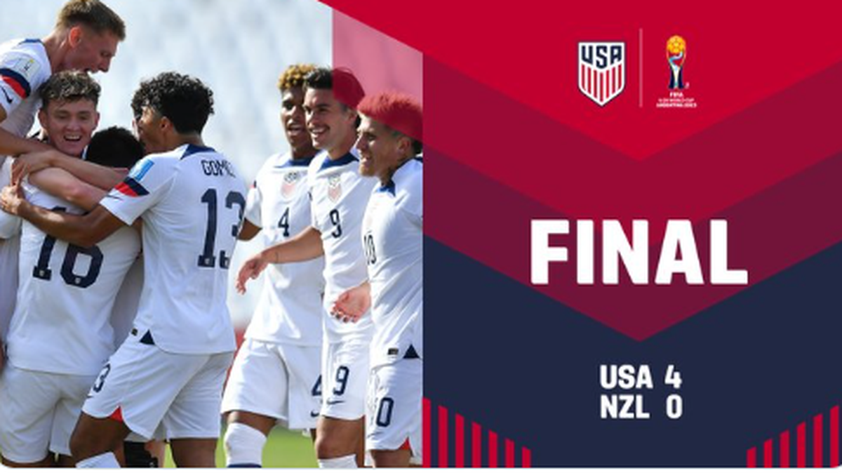 Estados Unidos goleó 4-0 a Nueva Zelanda el martes por los octavos de final del Mundial Sub20 el martes en el estadio Malvinas Argentina de Mendoza.