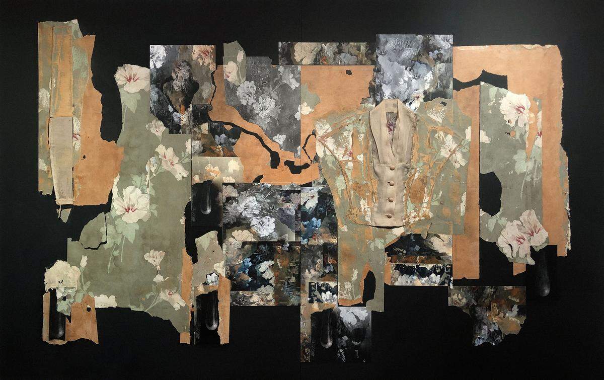 ‘Absence Revealed 10’, 2021, medio mixto sobre panel híbrido de madera, 65 x 103 pulgadas.&nbsp;