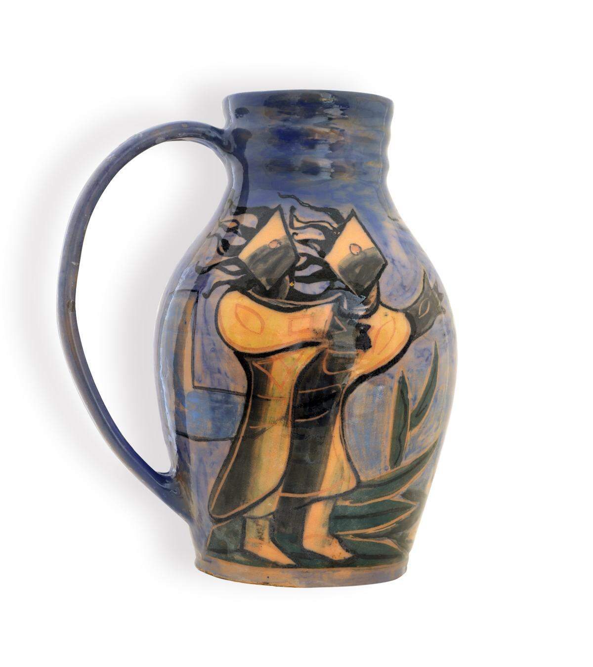 Amelia Peláez y Juan Miguel Rodríguez de la Cruz. Jarrón pintado con figura de gemelos, 1950. Cerámica pintada, 9 × 7.3 pulgadas de diámetro. Colección Isaac & Betty Rudman.