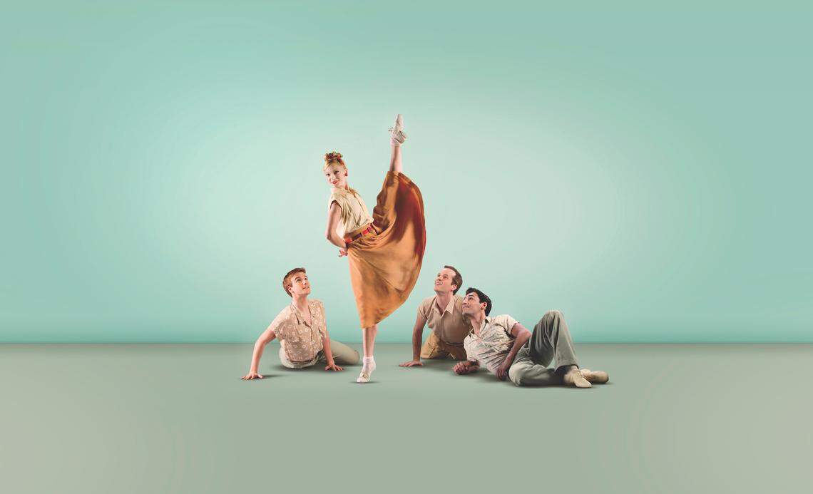 Jeanette Delgado y bailarines del Miami City Ballet en Company B de Paul Taylor, con canciones de las Andrews Sisters.