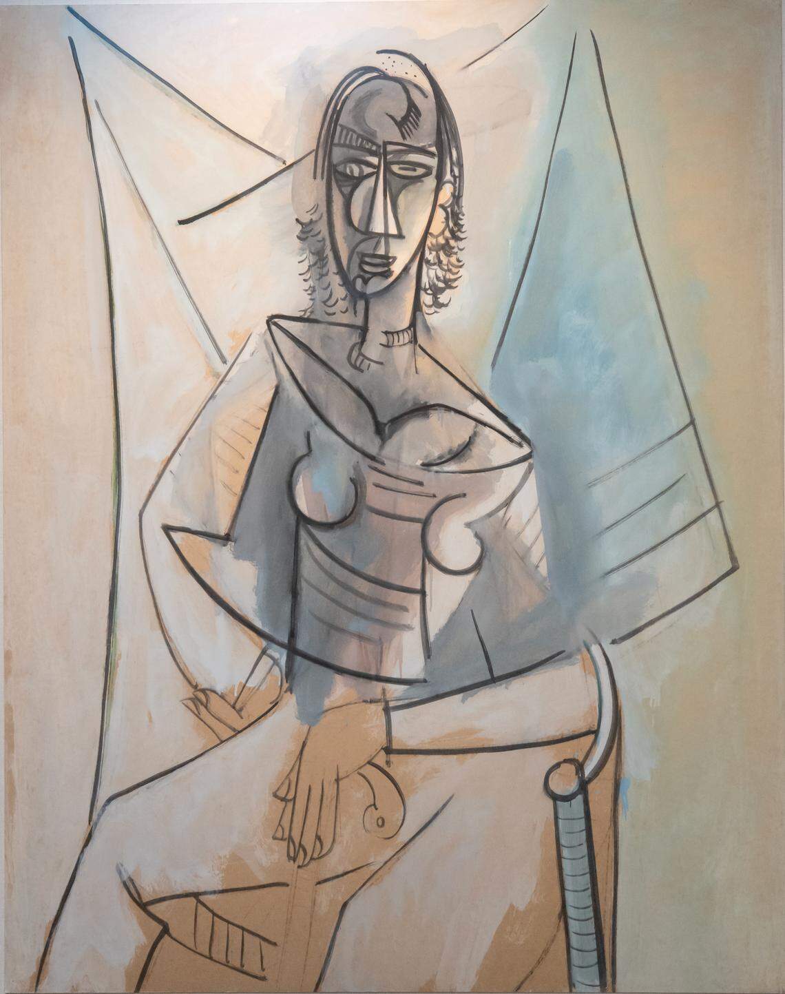 “Mujer sentada” (Seated Woman), 1944, de Wifredo Lam, óleo sobre papel, 42 x 33.25 pulgadas. Pollak Collection, Aventura.