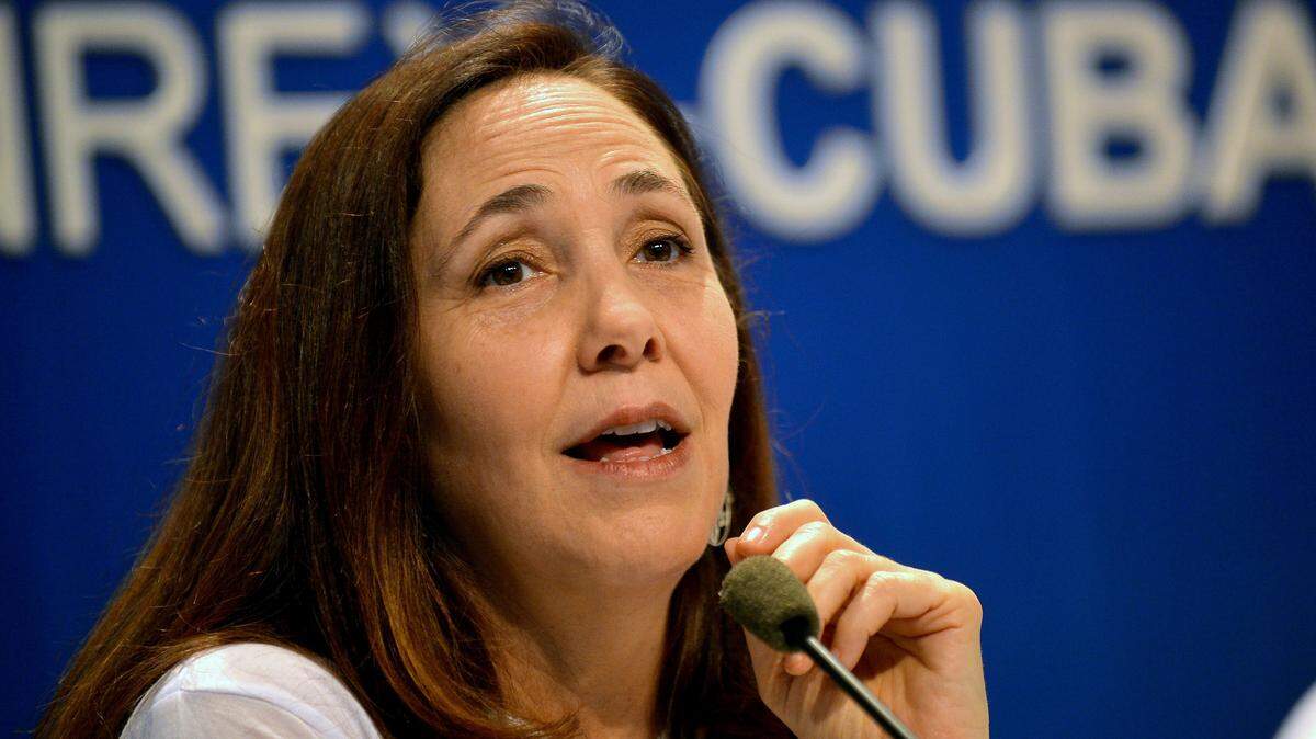 Mariela Castro, hija del ex gobernante cubano Raúl Castro y directora del Centro Nacional de Educación Sexual (CENESEX), habla durante una conferencia de prensa para conmemorar la 11.ª jornada cubana contra la homofobia y la transfobia en La Habana, el 4 de mayo de 2018.