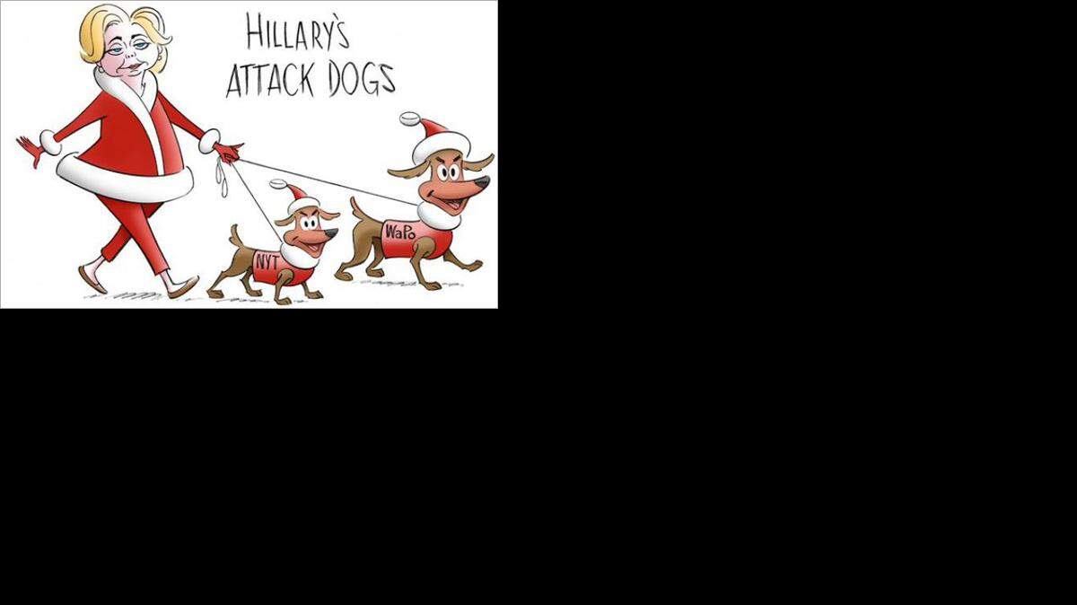 Cruz replicó publicando una imagen de Hillary Clinton, paseando a dos perros llamados “The New York Times” y “The Washington Post”