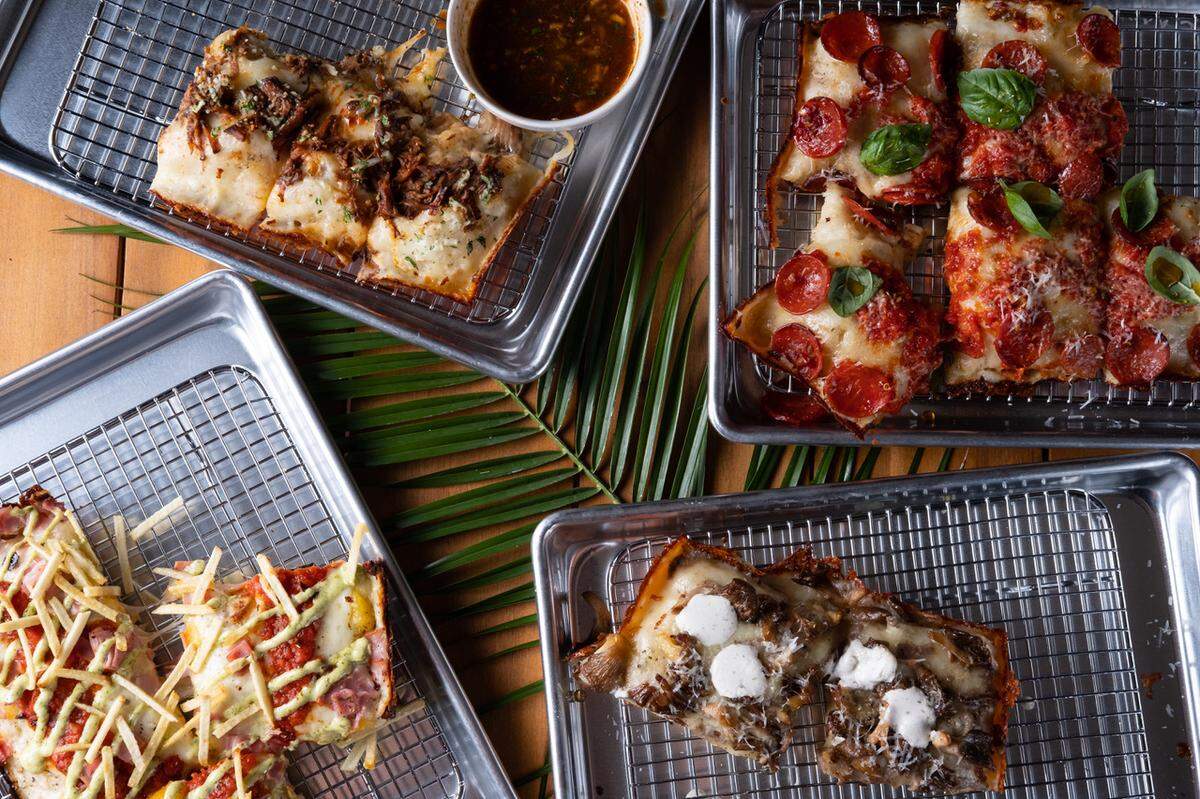 Algunas de las pizzas cuadradas de Vice City Pizza, que se hará cargo del Bar Bella en South Miami durante el verano.