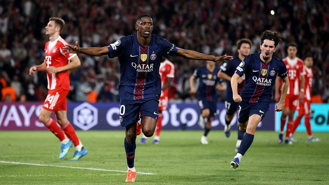 El delantero del PSG Ousmane Dembélé celebra tras marcar un gol ante el Bayern Munich, en el partido de ida de la semifinal de la Liga de Campeones efectuado el 28 de abril de 2026 en París.