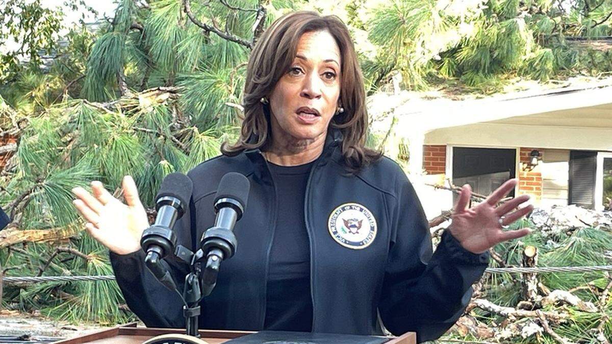 Vice President Kamala Harris visits Helene, Georgia, on Oct. 2, 2024, after the area was hit by Hurricane Helene.
