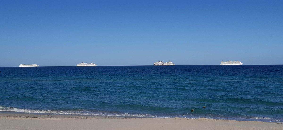 Barcos crucero en la costa de Miami Beach el 24 de marzo de 2020.