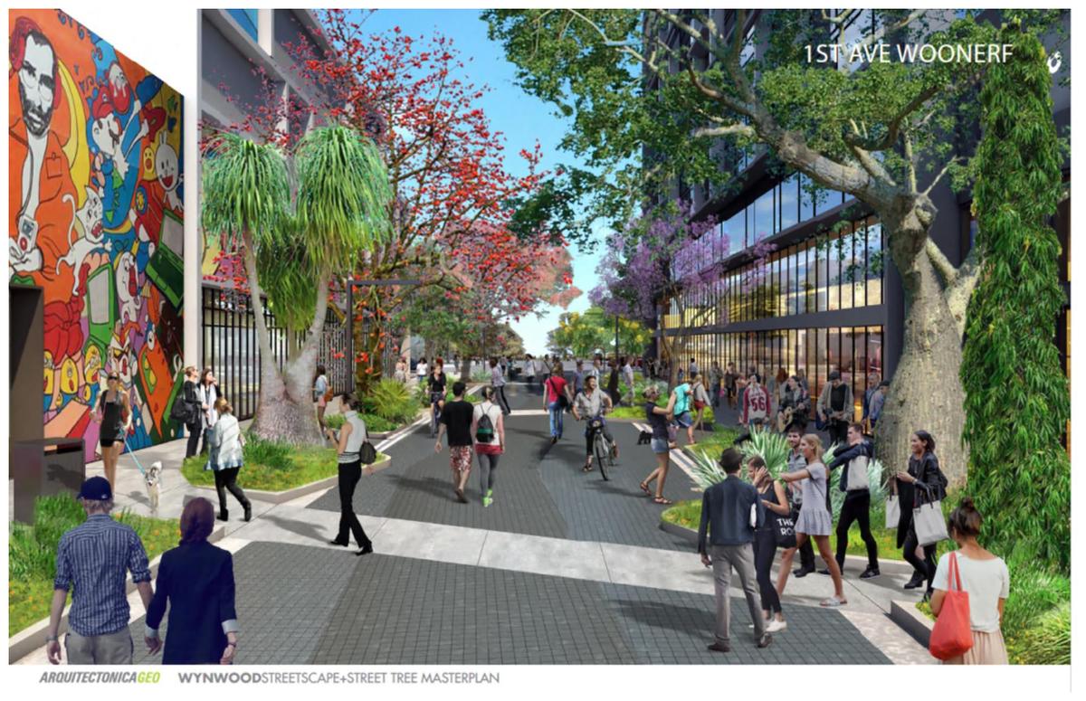 Los woonerfs que se planean en Wynwood harán el vecindario más peatonal para disfrutar a la sombra de los árboles.